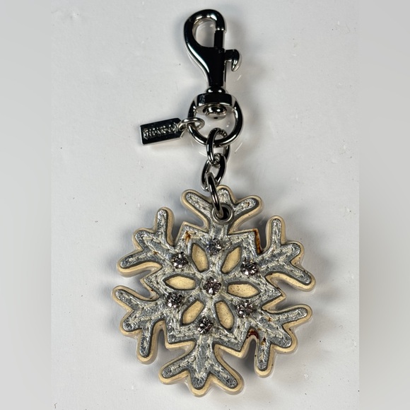 Coach Silver and Cream Snowflake Keychain. Crystals leather. - Picture 1 of 3